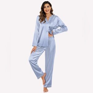 Women's Blue Striped Pajama Set size small- NWT